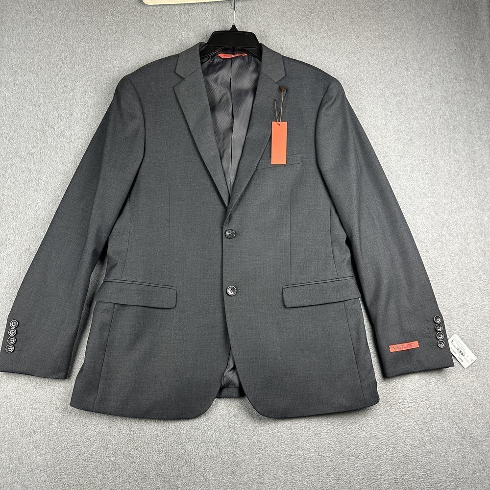 West End Blazer Mens 40R Gray Stretch Viscose Blend 2 Button Sport Coat Jacket
